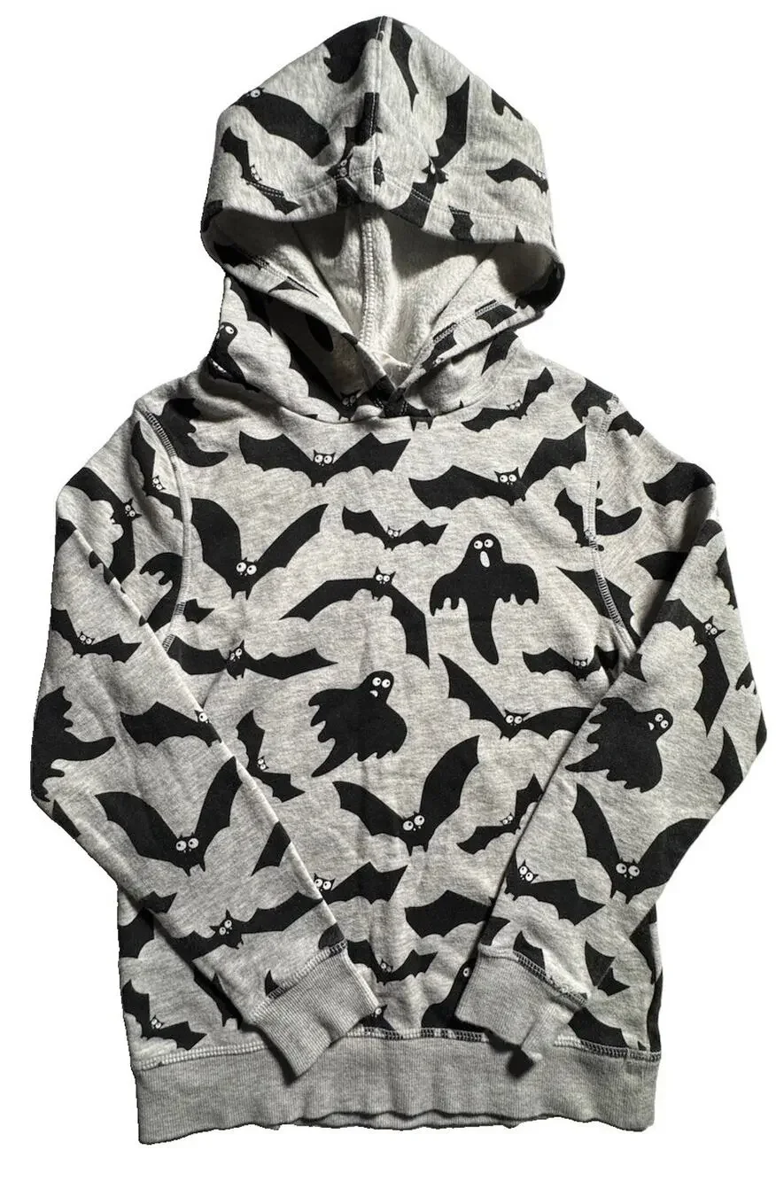 H&M Kids 8-10Y Halloween Bat Ghost Gray Pullover Hoodie